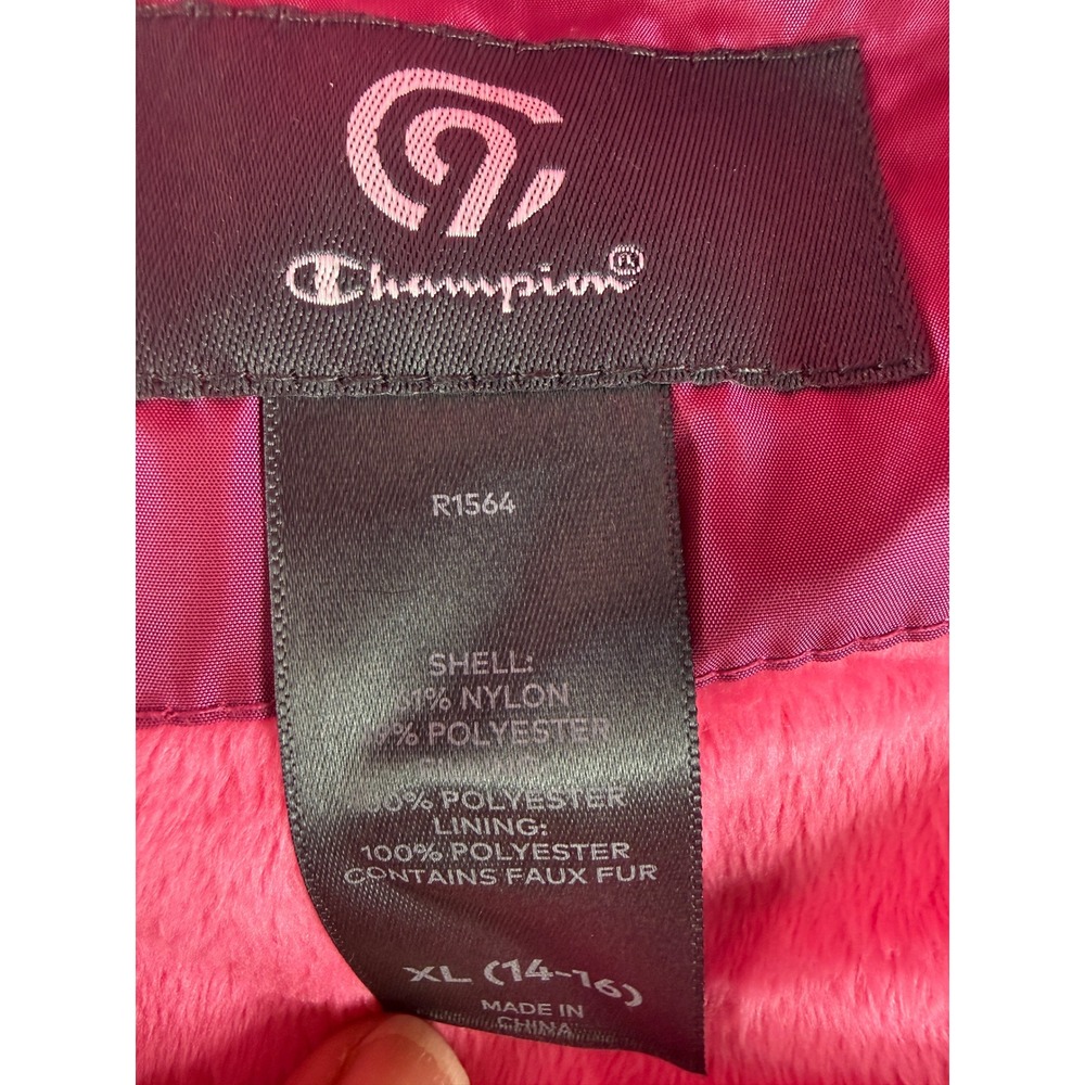 Champion Girls Puffer Jacket Magenta Pink Faux Fur Lined Hooded XL 14-16 NEW - Picture 5 of 17
